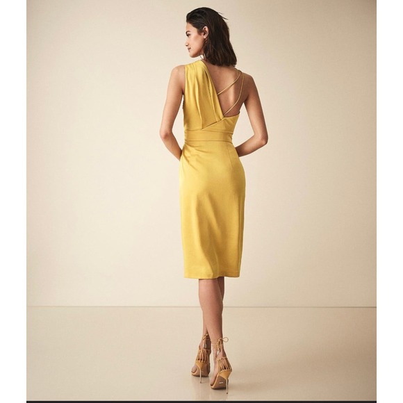 Reiss Sara Yellow Asymmetric One Shoulder Ruffled Cocktail Dress Size 4 - Picture 2 of 12